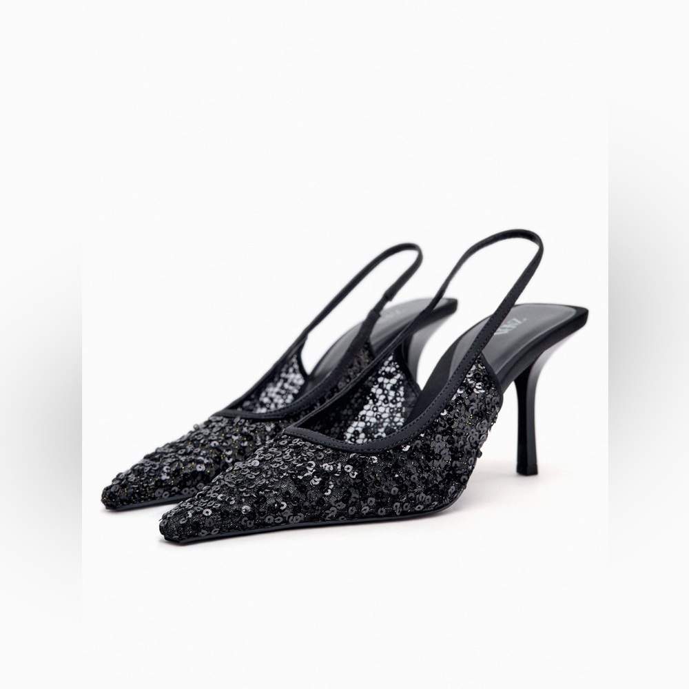 Zara Black Sequin Heels